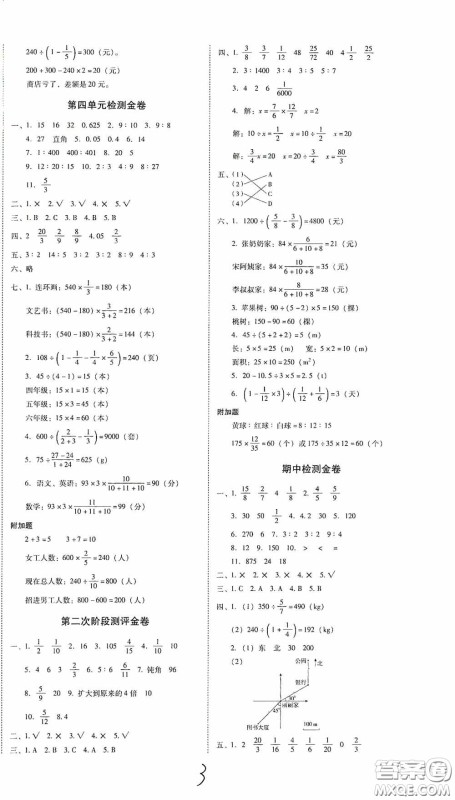 2020秋云南师大附小一线名师金牌试卷六年级数学上册人教版答案