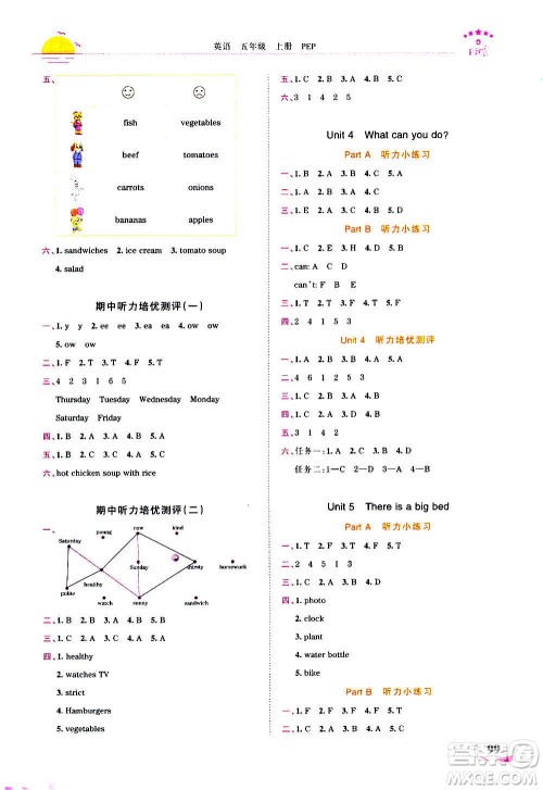 2020秋王朝霞德才兼备作业创新设计英语五年级上册PEP人教版答案