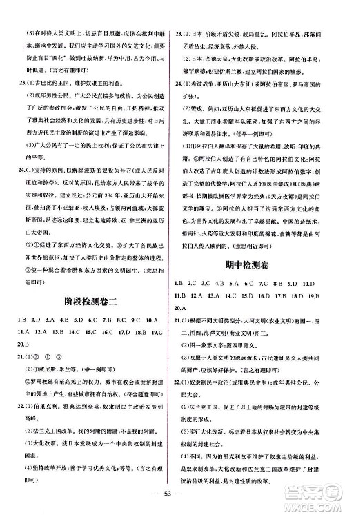 人民教育出版社2020年同步学历案课时练世界历史九年级上册人教版答案