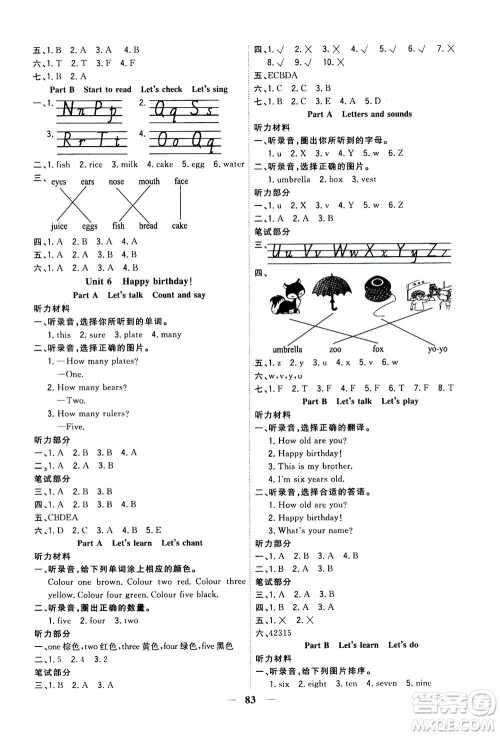 浙江大学出版社2020年课时特训优化作业英语三年级上册P人教版答案