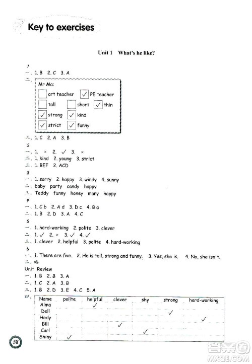 浙江教育出版社2020年小学英语课时特训五年级上册答案