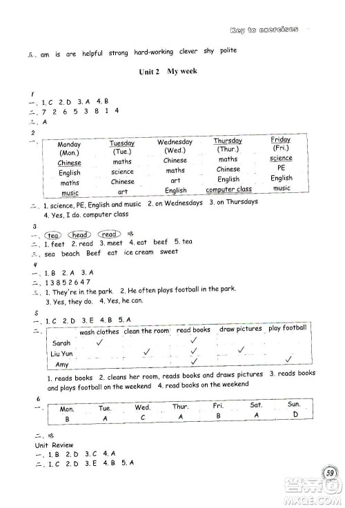 浙江教育出版社2020年小学英语课时特训五年级上册答案