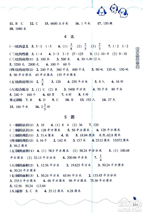 浙江教育出版社2020年小学数学课时特训六年级上册答案