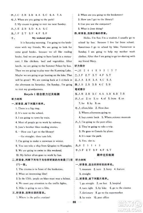 浙江大学出版社2020年课时特训优化作业英语六年级上册P人教版答案