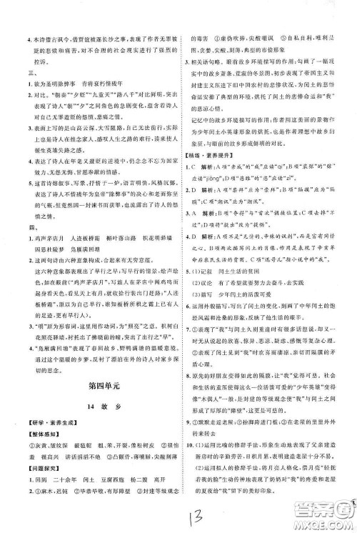 延边教育出版社2020优学案课时通九年级语文全一册人教版云南专用答案 延边教育出版社2020优学案课时通九年级语文全一册人教版云南专用答案