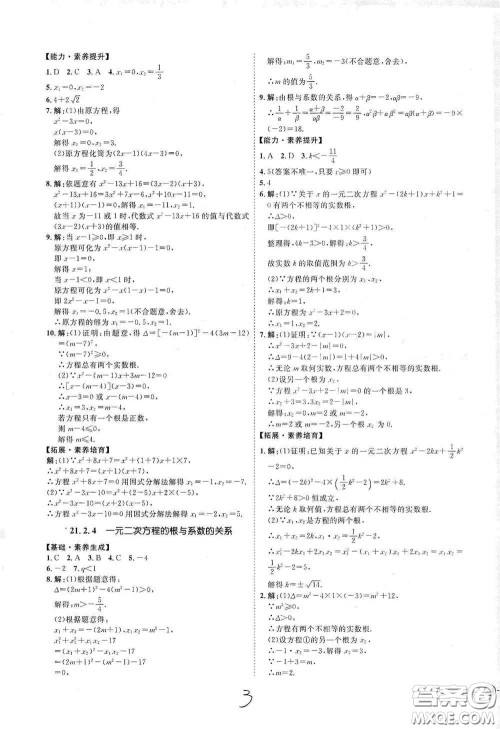 延边教育出版社2020优学案课时通九年级数学全一册人教版云南专用答案