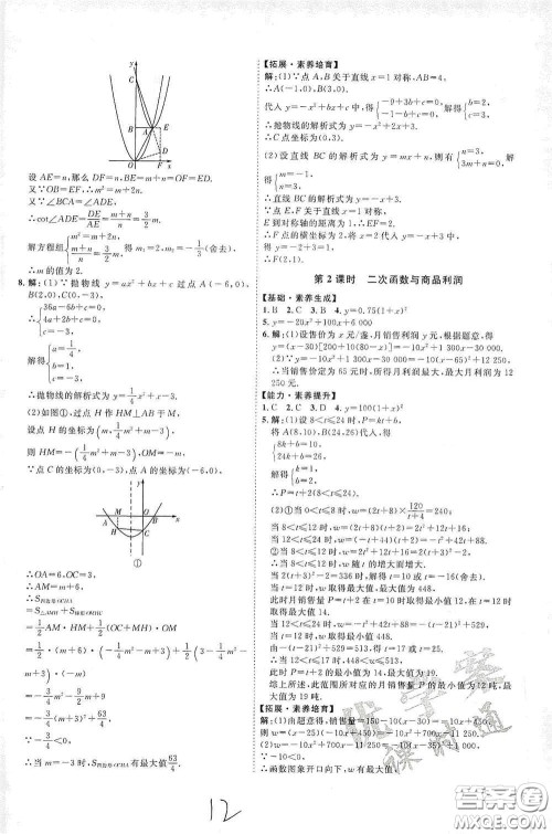 延边教育出版社2020优学案课时通九年级数学全一册人教版云南专用答案