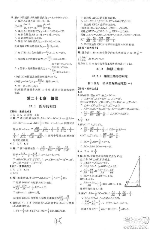延边教育出版社2020优学案课时通九年级数学全一册人教版云南专用答案