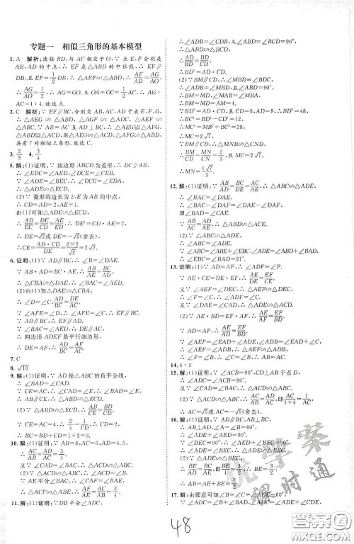 延边教育出版社2020优学案课时通九年级数学全一册人教版云南专用答案