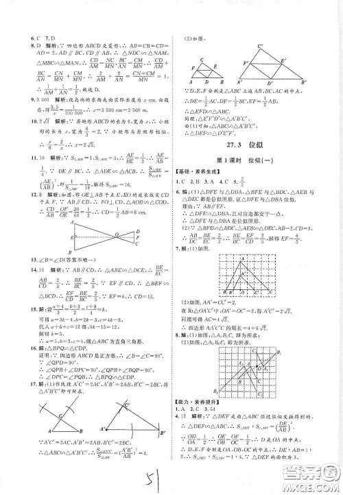 延边教育出版社2020优学案课时通九年级数学全一册人教版云南专用答案