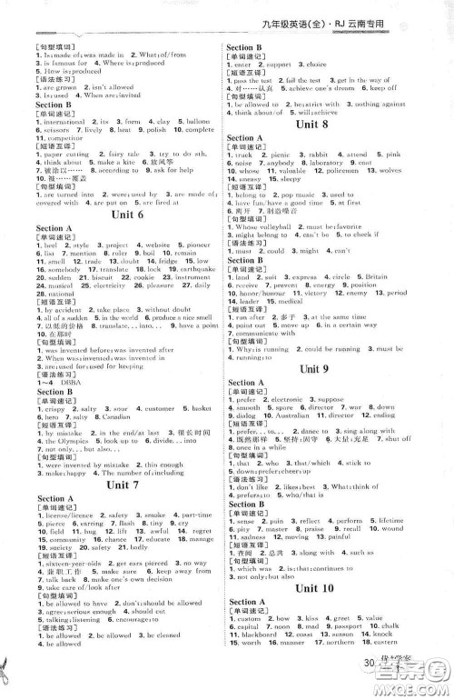 延边教育出版社2020优学案默写手册九年级英语全一册人教版云南专用答案 延边教育出版社2020优学案默写手册九年级英语全一册人教版云南专用答案