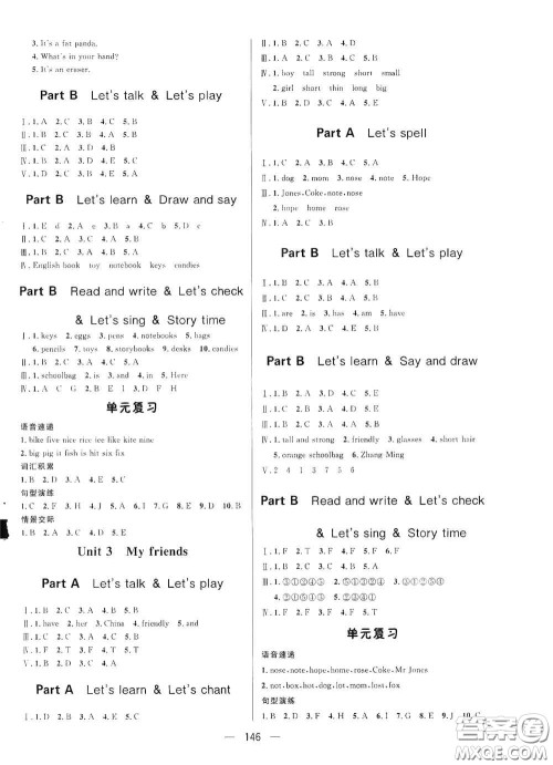 陕西人民出版社2020实验教材新学案四年级英语上册人教PEP版答案