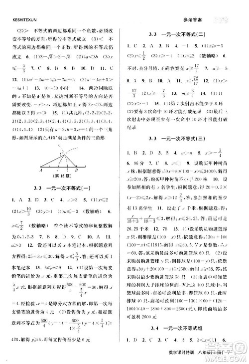 浙江人民出版社2020年课时特训数学八年级上册Z浙教版答案