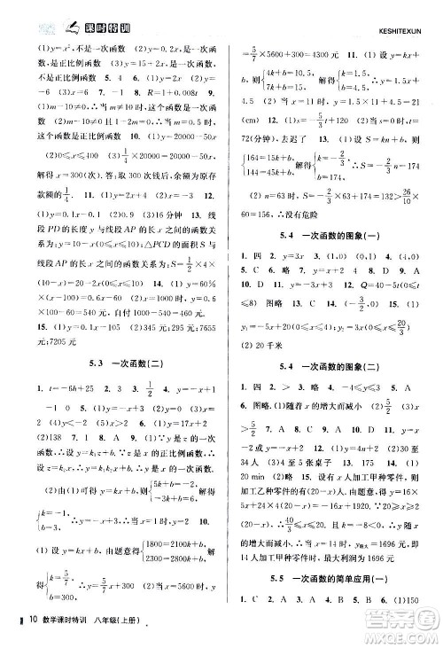 浙江人民出版社2020年课时特训数学八年级上册Z浙教版答案