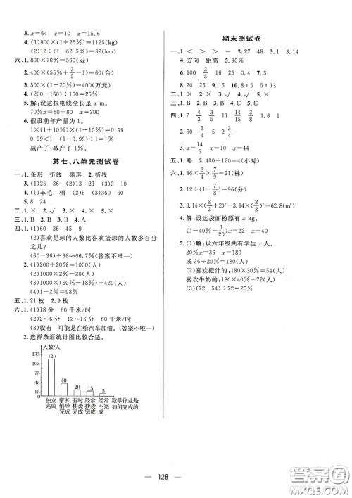 陕西人民出版社2020实验教材新学案六年级数学上册人教版答案
