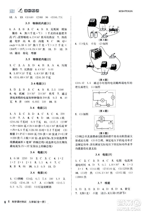 浙江人民出版社2020年课时特训科学九年级全一册Z浙教版答案