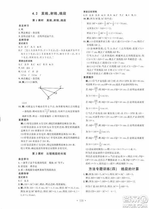 陕西人民出版社2020实验教材新学案七年级数学上册人教版答案