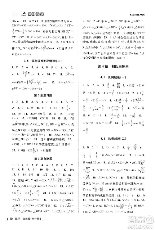 浙江人民出版社2020年课时特训数学九年级全一册Z浙教版答案