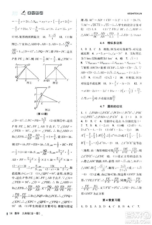 浙江人民出版社2020年课时特训数学九年级全一册Z浙教版答案