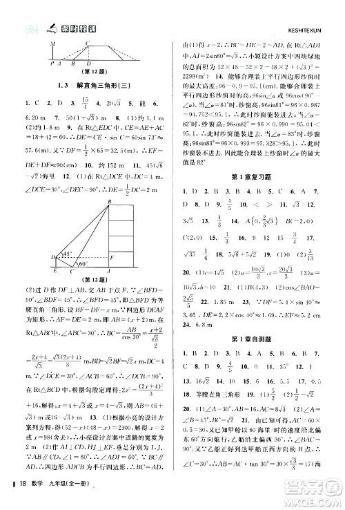 浙江人民出版社2020年课时特训数学九年级全一册Z浙教版答案