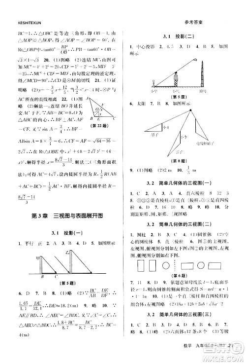 浙江人民出版社2020年课时特训数学九年级全一册Z浙教版答案