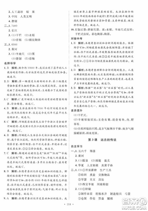 陕西人民出版社2020实验教材新学案七年级上册历史人教版答案