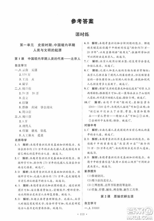 陕西人民出版社2020实验教材新学案七年级上册历史人教版答案