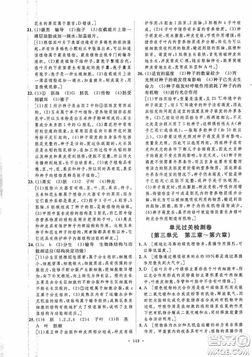 陕西人民出版社2020实验教材新学案七年级生物上册人教版答案