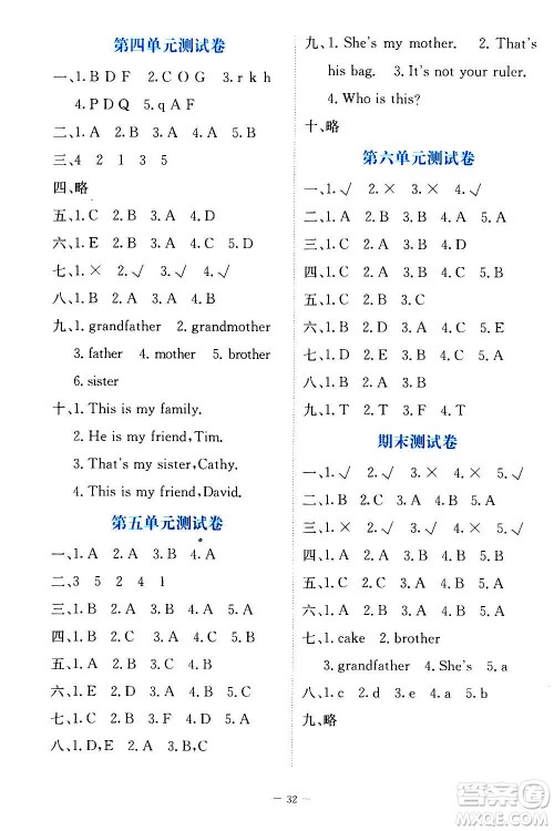 北京师范大学出版社2020秋课堂精练英语三年级上册北师大版答案