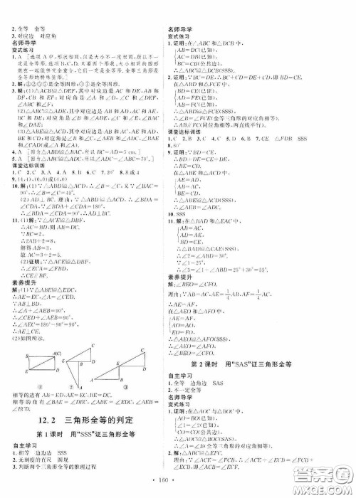 陕西人民出版社2020实验教材新学案八年级数学上册人教版答案