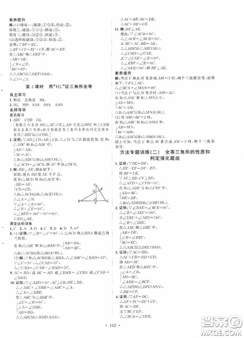 陕西人民出版社2020实验教材新学案八年级数学上册人教版答案