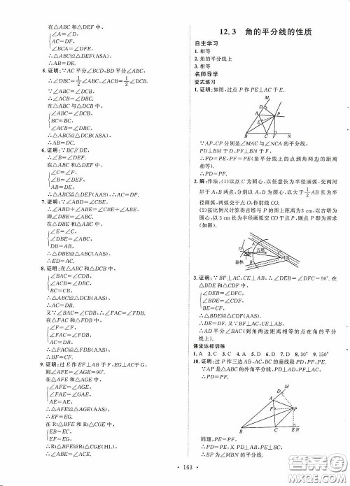 陕西人民出版社2020实验教材新学案八年级数学上册人教版答案