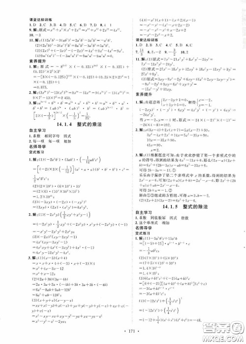 陕西人民出版社2020实验教材新学案八年级数学上册人教版答案