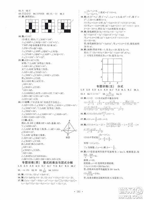 陕西人民出版社2020实验教材新学案八年级数学上册人教版答案