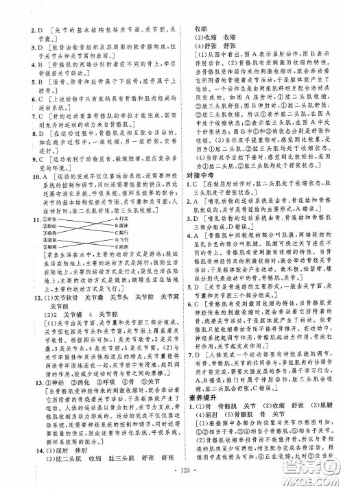 陕西人民出版社2020实验教材新学案八年级生物上册人教版答案