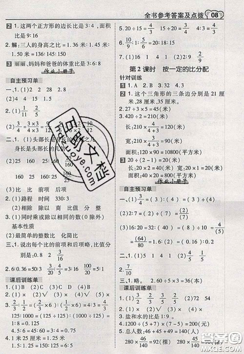 2020秋荣德基特高级教师点拨六年级数学上册青岛版参考答案