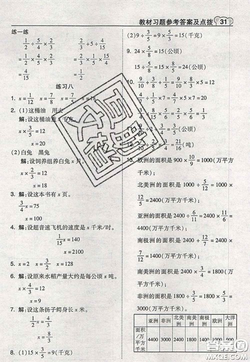 2020秋荣德基特高级教师点拨六年级数学上册苏教版参考答案 2020秋荣德基特高级教师点拨六年级数学上册苏教版参考答案