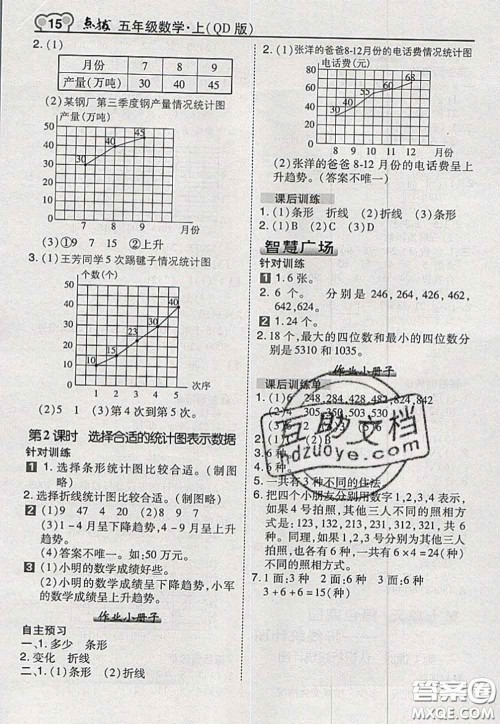 2020秋荣德基特高级教师点拨五年级数学上册青岛版参考答案