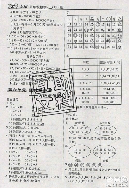 2020秋荣德基特高级教师点拨五年级数学上册青岛版参考答案