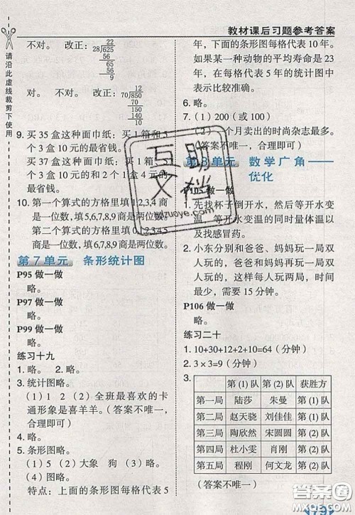 2020秋荣德基特高级教师点拨四年级数学上册人教版参考答案 2020秋荣德基特高级教师点拨四年级数学上册人教版参考答案