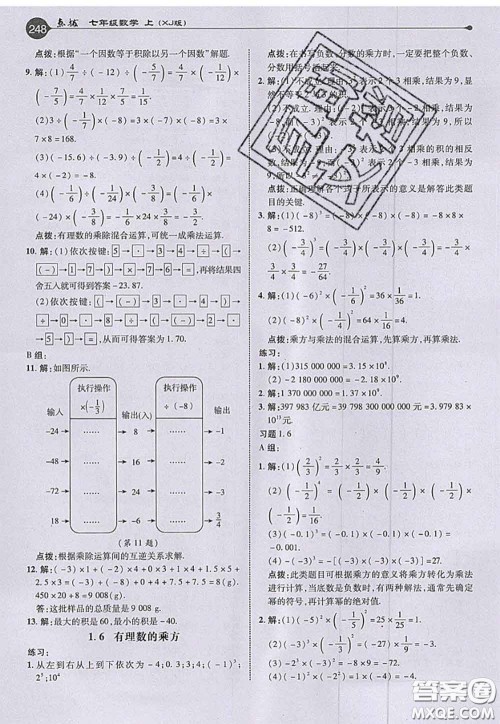 2020秋荣德基特高级教师点拨七年级数学上册湘教版参考答案
