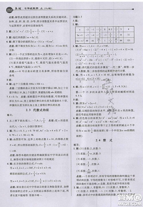 2020秋荣德基特高级教师点拨七年级数学上册湘教版参考答案