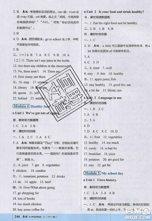 2020秋荣德基特高级教师点拨七年级英语上册外研版参考答案