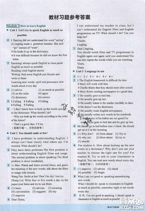 2020秋荣德基特高级教师点拨八年级英语上册外研版参考答案 2020秋荣德基特高级教师点拨八年级英语上册外研版参考答案