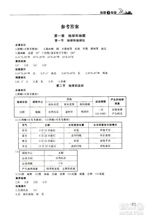 2020秋智慧学习天天向上课堂作业七年级上册地理人教版答案