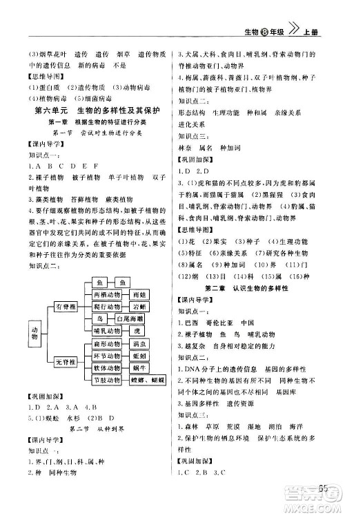 2020秋智慧学习天天向上课堂作业八年级上册生物人教版答案