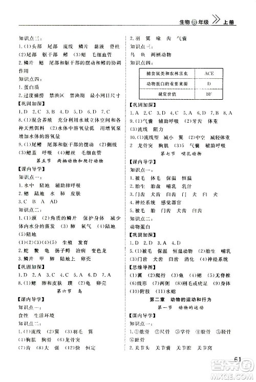 2020秋智慧学习天天向上课堂作业八年级上册生物人教版答案