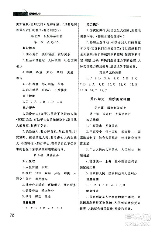 2020秋智慧学习天天向上课堂作业八年级上册道德与法治人教版答案