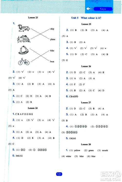 2020年新编新课程能力培养英语三年级上册人教版答案