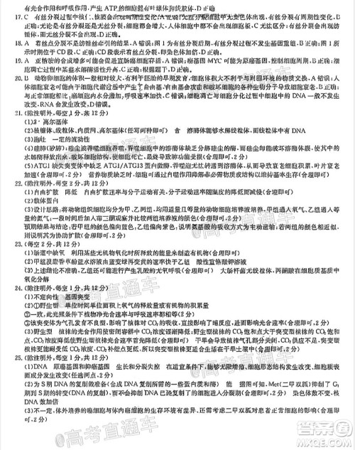 九师联盟2020-2021学年高三10月质量检测生物试题及答案 九师联盟2020-2021学年高三10月质量检测生物试题及答案